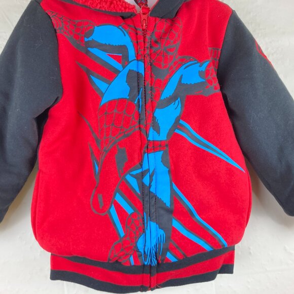 NWT Disney Marvel Boys Sz 4T Spiderman Kids Plush Hoodie Jacket Black Red - Picture 3 of 9